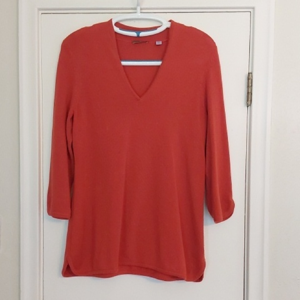 Red Relaxed V-Neck Long Sleeve Top